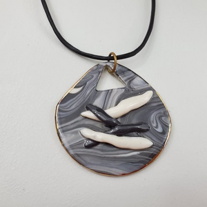 Ceramic‎ Necklace Gray Swirl White Cord Pottery Lon